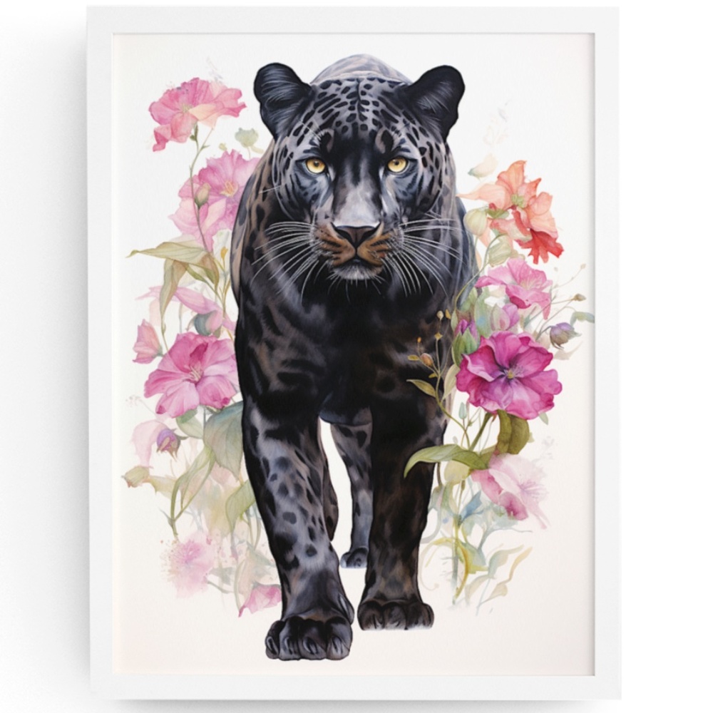 Watercolor Black Jaguar Wall Art Print Unframed - Majestic Jungle Elegance